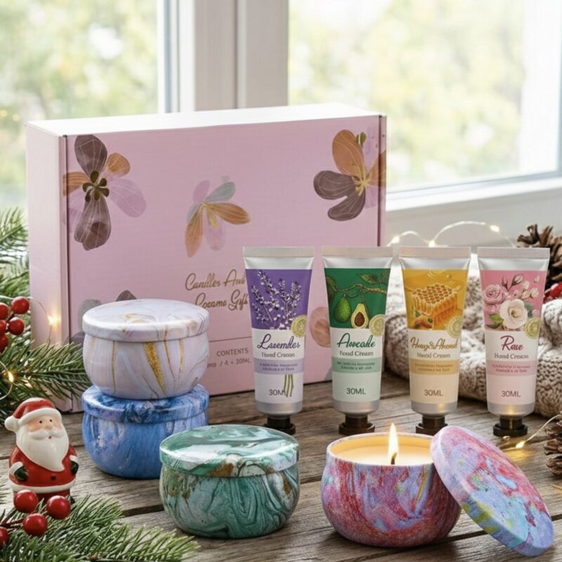 Gotowy Zestaw Prezentowy 4 Świece i 4 Kremy do Rąk
