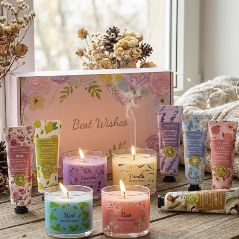 Zestaw Prezentowy Domowe SPA: 6 Kremów do Rąk i 4 Świece Zapachowe